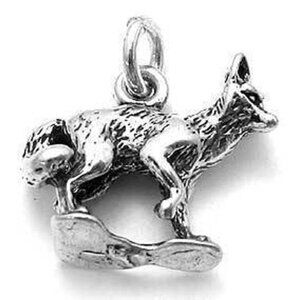 FOX CHARM IN 3D STERLING SILVER.